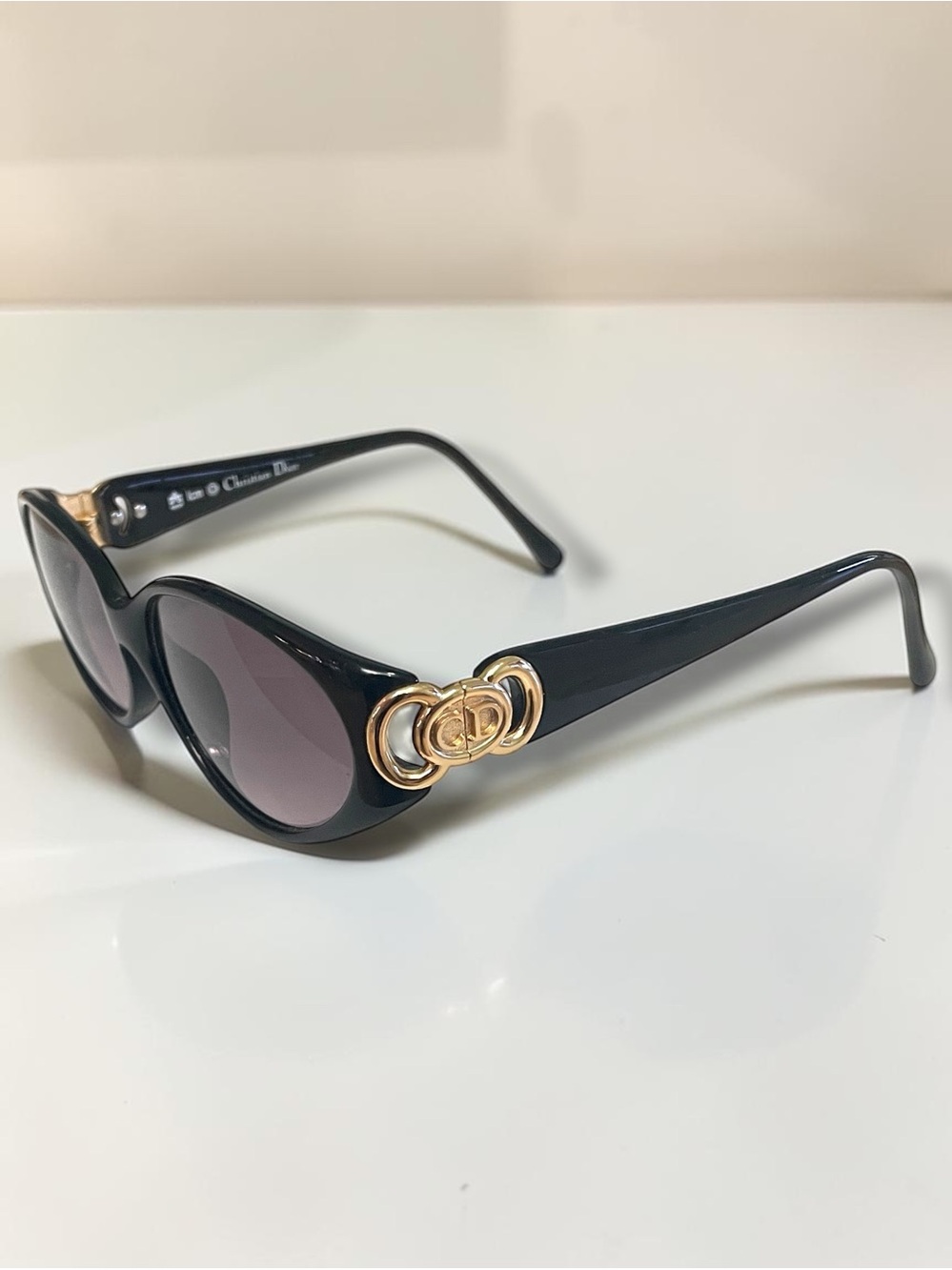 Vintage Christian Dior 2851A Black Gold Sunglasses Oval Wrap 90s Archival Optyl